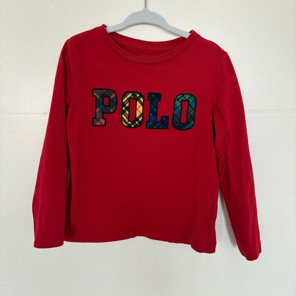 Polo Ralph Lauren Red Plaid Long Sleeve T-shirt With Logo Size 4T